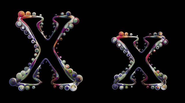 Modern alphabetic letter with spheres &ndash; X x - transparent background , loopable, colorful