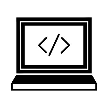 Vector coding laptop icon, black and white