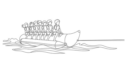Line drawing of a rowing team in a racing shell on water © Hasina