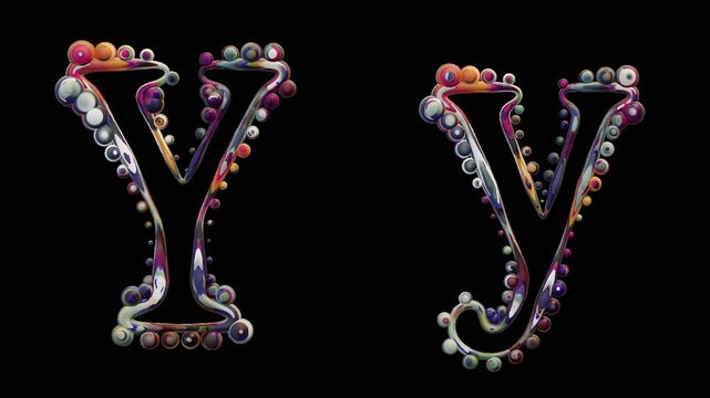 Modern alphabetic letter with spheres &ndash; Y y - transparent background , loopable, colorful