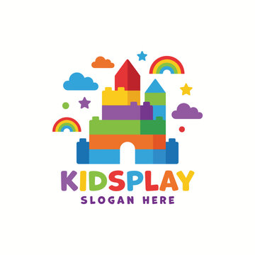 This logo features a vibrant and colorful castle made of building blocks, symbolizing creativity and imagination in children's play and activities with engaging elements.