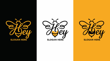 A cheerful bee logo design featuring the word 'Hey,' perfect for businesses with a friendly tone. The logo stands out with its playful and appealing aesthetic. © Zejun