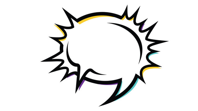 Empty comic book style speech bubble with jagged edges and colorful outlines for dialogue or emphasis on a white background.