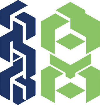 Abstract interlocking geometric structure modern design.