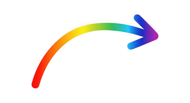 Rainbow colored arrow pointing to the right  gradient colorful curved arrow symbol transparent background