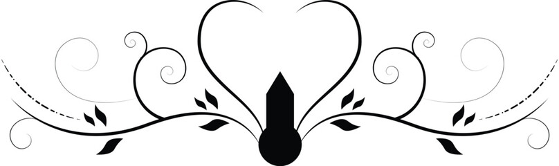 Vintage Black and White Ornamental Divider Vector with Symmetrical Spiral Scrolls, Elegant Curved Lines and Decorative Flourish Design Isolated on White Background