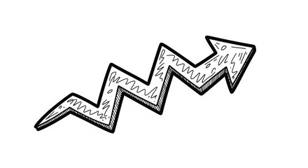 Fototapeta premium Zigzag arrow pointing to the right with scribbles and lines business growth concept transparent background