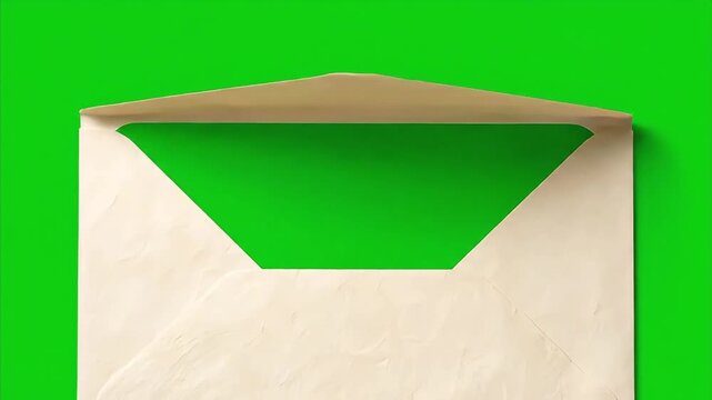 Interactive green screen video of an open beige envelope on a green screen background for versatile digital content creation