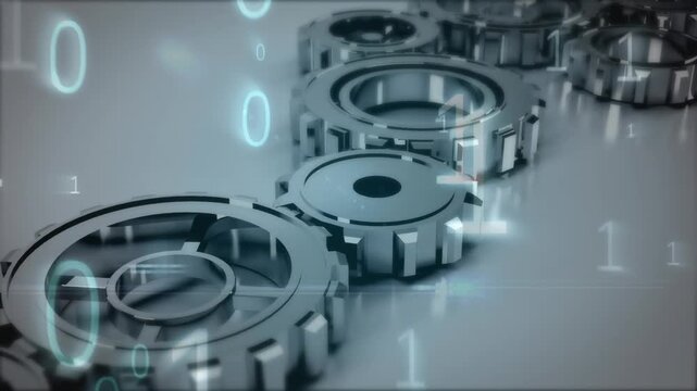 Animation of binary code over moving gears
