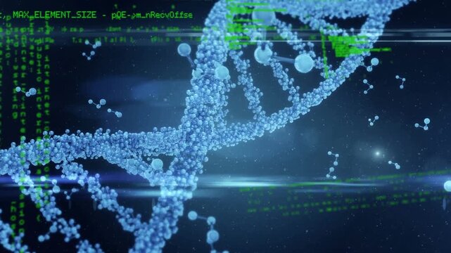 Animation of data processing over molecules and dna strand spinning