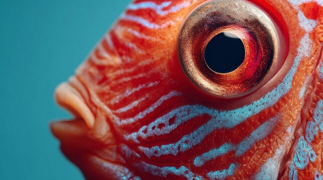 Vibrant discus fish eye gleams with intense detail