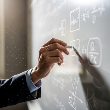 Businessman Drawing Diagram on Glass Board.