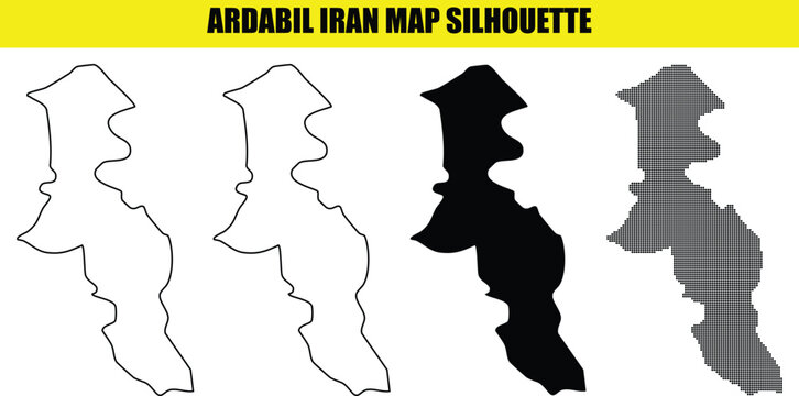 Ardabil iran map silhouette white outline filled dotted and solid shapes for design