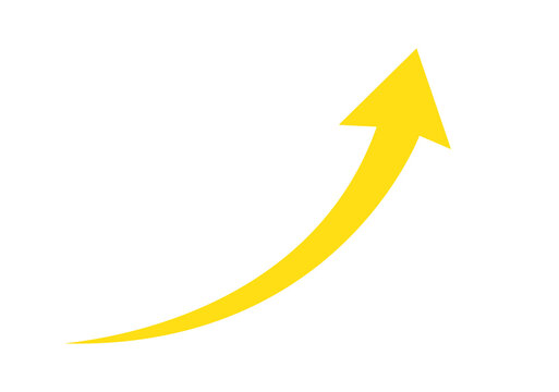 Yellow curved upward arrow icon for growth and success png file type transparent background