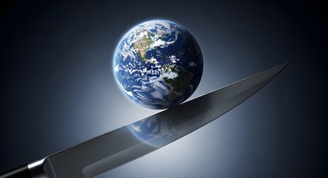 Geopolitical Risk Concept Showing Planet Earth On Sharp Edge