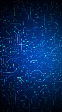 Virtical video Abstract blue circuit board pattern animation with glowing digital connections and nodes, futuristic technology and cyber security background concept