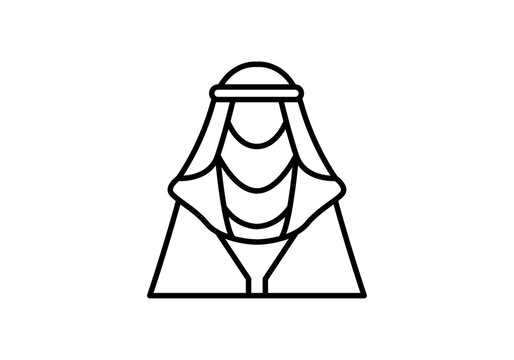 Icono representaci&oacute;n lineal de un hombre con vestimenta tradicional &aacute;rabe y pa&ntilde;uelo kufiya