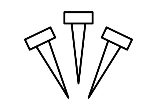 Tres clavos de hierro en estilo lineal negro sobre fondo blanco como s&iacute;mbolo religioso