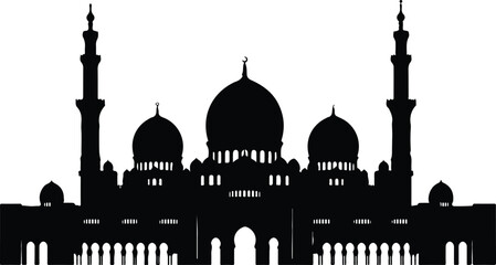 Sheikh Zayed Grand Mosque Black Silhouette Vector Abu Dhabi Landmark