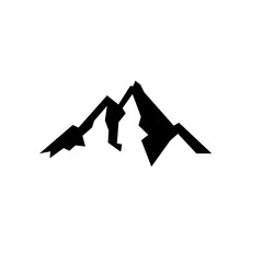 Minimalist Black Mountain Range Silhouette Icon with Sharp Peaks on White Background