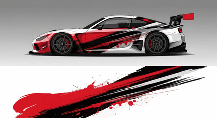 Obraz premium High speed red and black racecar with dynamic brush stroke design.