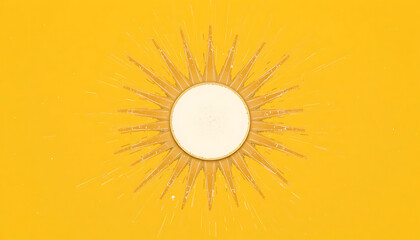 Fototapeta premium Bright yellow sun with radiant rays on warm gradient background minimal design vector illustration