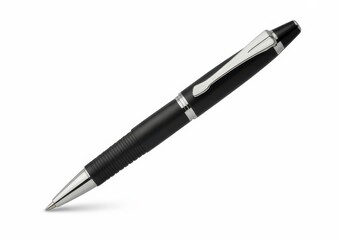 Sleek black and silver ballpoint pen on white background 1
