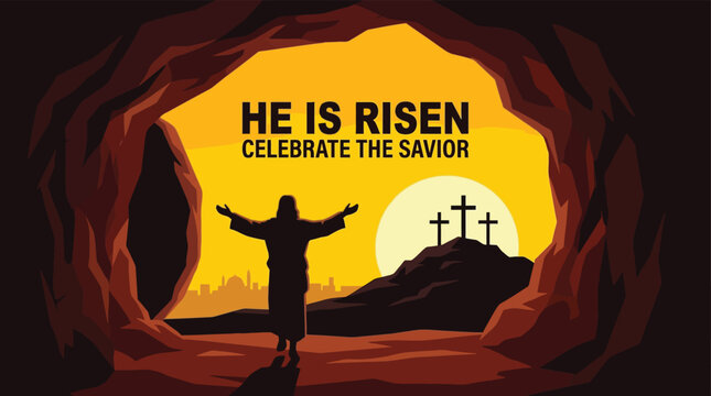Easter resurrection celebration savior risen cross vector illustration flat design