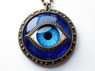 Obraz premium A detailed view of a jewelry piece featuring a blue eye, suitable for use in editorial or commercial contexts where a small, intimate focus is required