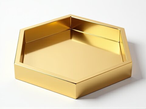 A golden hexagonal box sitting on a white surface