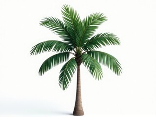 A single palm tree standing on a clean white surface