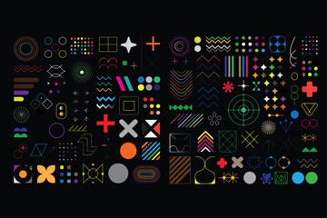 Fototapeta premium Colorful geometric shapes and symbols in various forms and patterns collection