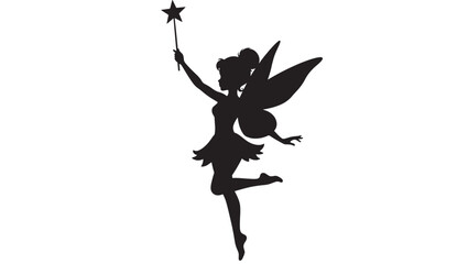 Fairy silhouette with star wand, wings outstretched, and one leg lifted, evoking a sense of magic and enchantment. © Devid 