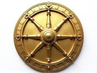 Naklejka premium A golden plate with a decorative wheel on top, suitable for use in various contexts such as awards or decorations