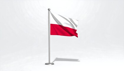 Naklejka premium Waving flag on pole. White over red horizontal stripes. Shaded background. Metallic pole