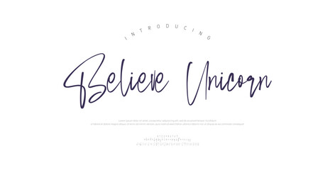 Believe Unicorn, Script luxury alphabet letters font. Typography elegant wedding classic lettering serif fonts decorative vintage retro concept. vector illustration
