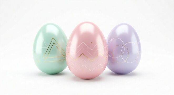 Modern pastel Easter eggs with glossy 3D texture isolated on white