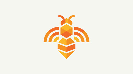 Obraz premium A vibrant and creative logo resembling a bee, crafted with warm colors and geometric patterns, symbolizing biodiversity, hard work, and the beauty of nature.