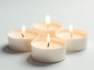 Group of white candles placed on a table, great for decorative or celebratory scenes