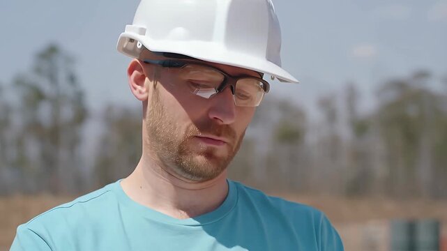 Construction worker with stack of documents and plans reviewing work on site outdoors construction, man, male.