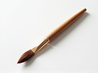 A close-up shot of a paint brush lying on a white surface