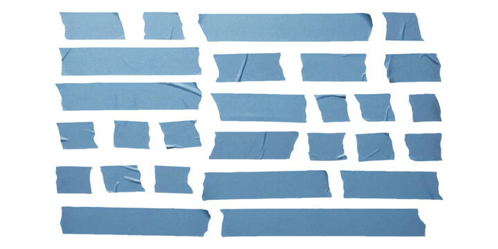 Realistic blue masking tape strips collection with torn edges and wrinkles vector illustration