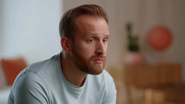 Man with beard showing different facial expressions, a close-up portrait man beard facial expression, emotion.