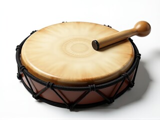 A drum with a wooden stick placed on its surface