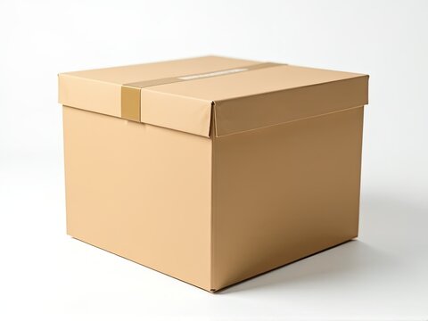 A simple cardboard box with a lid on a white background
