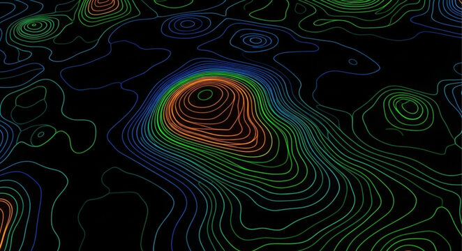 Colorful Topographic Map with Contour Lines and Elevation Data.