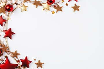 Christmas decorations creating a festive border on a white background with copy space