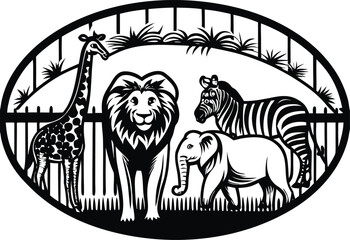 Set of 4 safari animal icons vector, black and white © kalek