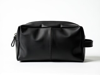 Naklejka premium A black toilet bag sits on a white surface, ready for use