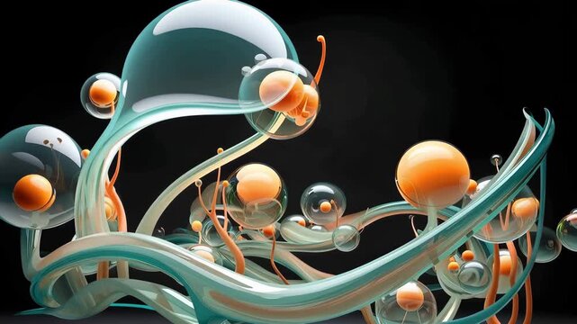 Bubbles and shapes float and swirl in a dark background. The colors change as they move, creating a lively and engaging visual effect that captures attention.